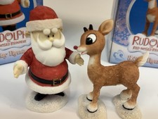 Santa And Rudolph, Enesco 3” Porcelain Figures.  So Cute.  Boxes Included. picture