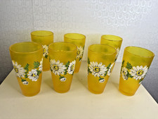Vintage HJ Stotter USA Acrylic Textured White Daisy Drinking Glasses Cups Yellow picture