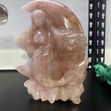6.81lb TOP Natural Pink Quartz Carved Mermaid Skull Crystal Reiki Healing Decor picture