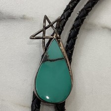 Vintage BOLO Tie Sterling Silver Turquoise Star Signed Western Native American picture