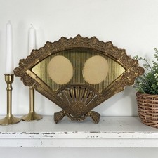 VTG Victorian Style Ornate Fan Shaped Solid Brass 2 Slot Picture Photo Frame 15