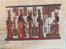 Beautiful Hand-Painted Egyptian Papyrus Artwork  Queen Nefertari & Goddesses picture