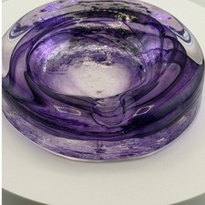 Vintage Murano Style Purple Swirl Art Glass Ashtray Heavy Round Amethyst Bowl picture