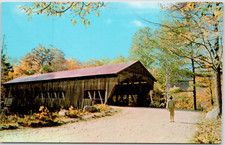 Covered Bridge Scenic View Fall Foliage Dirt Road New England Vintage Postcard picture