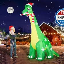 13FT Giant Dinosaur Christmas Inflatable with LED Lights, Blower, Santa Hat picture