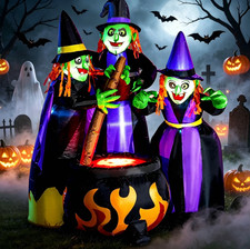 Caldero Inflable Halloween 6 Pies con Brujas y Luz de Llama para Jardín Exterior picture