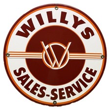VINTAGE WILLYS SALES SERVICE PORCELAIN SIGN OVERLAND JEEP DEALERSHIP picture