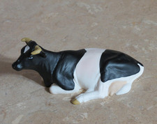 Vintage Schleich 13211 black white Laying Cow Retired milk dairy farm cattle toy picture