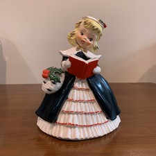 7” Napco 1956 Christmas Girl Caroler Planter AX2193B Ceramic Japan Very Cute picture