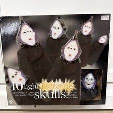 Vtg Reaper Ghost 10 Flickering Light Set Halloween Blow Mold Death Skulls picture