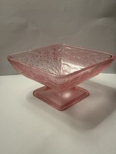 Indiana Glass Diamond Shaped Pink And Yellow Frosted Pair picture