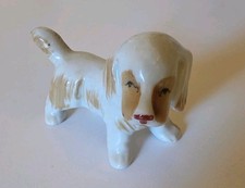 Vintage Japan Porcelain Dog Figurine Non-Breed Specific White w/ Tan Markings 3” picture