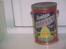BRADSHAW 1905 9 LB SEATTLE LA VINTAGE HONEY BEE TIN PAIL HIVE COMB LOGO & LID picture