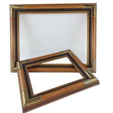VTG Solid Wood Picture Frame Set Faux Brass Accents 11x13 & 15x19 1970-1980s picture