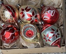 VTG Fantasia Poland Red Bell Stencil Mica Indent Teardrop Glass Ornament picture