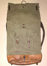 Vintage Canvas & Leather Military Rucksack Backpack with Leather Bottom & Straps picture