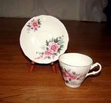 1970's Royal Stuart Pink Peonies Teacup + Saucer, Made in England picture