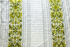 Pr Vtg Pinch Pleat Curtains Drapery Green & Off White Open Weave 67