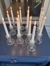 Lot of 13 Vntg Glass Taper Candlestick Holders Hexagonal Base 4.5