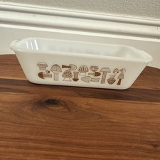 RARE Glassbake Rectangular Vintage Milk Glass Mushroom Print 522 Loaf Pan picture