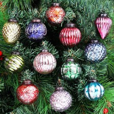 IndianShelf 12 Retro Vintage Unique Large Christmas Ornaments Multi Glass Chr... picture