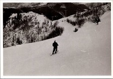 Lone Skier Descending Snowy Mountain Slope, 1950s B&W Vintage Photo picture