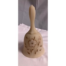 Fenton Glass Bell Hand Painted Floral Satin Custard Art Glass Signed Debi L picture