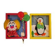 Vintage Nursery Wall Art Wooltex Fun Frames Lot Clown Penguin Hanging 3D Fabric picture