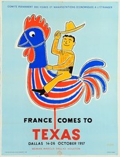 Vintage Texas Travel Poster by Raymond Savignac 1950s - 24x36” 🇺🇸✨ picture