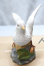 Vintage Handpainted Ceramic Dove White Bird Figurine Perched On Rock 4 1/4