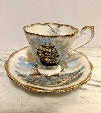 VTG Royal Standard # 1612 Nautical Clipper Ship Teacup Saucer Set 1950s England picture