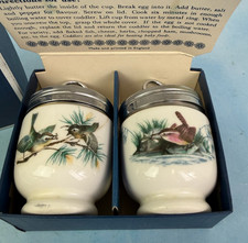 (2) Royal Worcester Single Egg Coddlers Lid England Porcelain Bird in Box *Crack picture