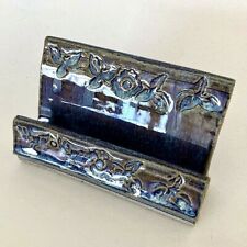 Beautiful Pottery Stoneware Business Card Holder Texture Drip Glaze Ex Cond  picture