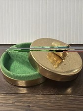 Vintage Napier Thimble Trinket Box Gold-Tone Round 1.5