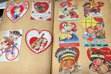 Vintage 1940S Through  1960S Vintage  Christmas Valentines Cards In A scrapbook picture