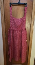 Vintage Handmade Prairie Apron Full Tie Back Cottagecore Red picture