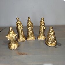 5-Piece Vintage Gold Nativity Clay Figurine Set Christmas Holiday Home Decor picture