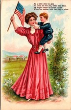 Patriotic Mother Child American Flag Poem Antique German Postcard 1908 picture