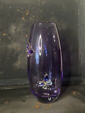 Art Glass Vase 24% Lead RARE LT Purple Crystal Butterflies Decor Teleflora 10 