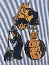 HTF LOT OF 3 Antique 1920-1930s Halloween Die-Cut paper Devil Witch Cat Cauldron picture