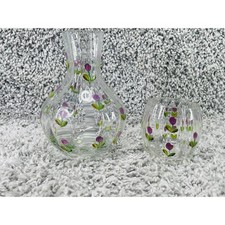 Handblown Clear Glass Vase with Handpainted Purple Bulb Flower picture
