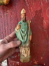 Vintage St. Patrick Chalkware Religious Figure Shamrock Statue 9” Green picture