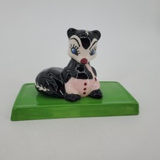 Vintage MCM Anthropomorphic Ceramic Skunk Figurine On Green Platform 1972  picture
