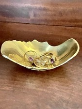 RARE ELEGANT MCM Carved Brass Sleigh Vanity Jewelry Dish 5.5