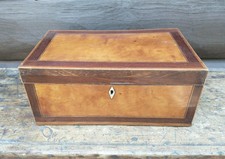 Antique Maple Rosewood Mahogany Bone Inlay Wooden Tea Box Caddy Dovetailed Tray picture