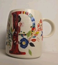 Anthropologie Signed Starla M. Halfmann Monogram P Floral Ribbed Ceramic Mug picture