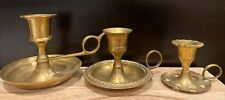 Lot 3 Vintage Solid Brass Candlestick Holders w Finger Loop Made in India? picture