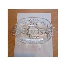 Vintage Crystal Clear Divided Relish Dish Star Pattern w/Handles 10
