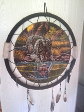 Native American Wolf Dream Catcher Wall Hanging with Feathers Provenance N/A picture