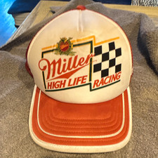 Miller High Life Racing Trucker Hat Cap Red/White Checkered Flag picture